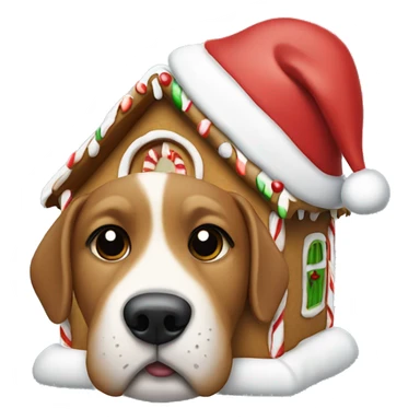 Dog wearing a Santa hat and gingerbread house sticker