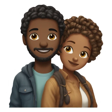 Realistic black girl with box braids and light skin boy with short curly hair and a short beard hugging sticker
