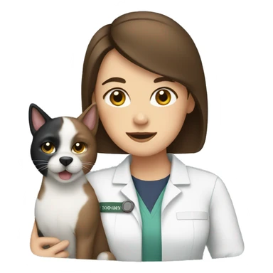 Brunette  vet with a cat and a dog sticker