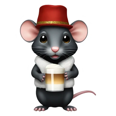 Black rat in a white Russian ushanka hat sticker