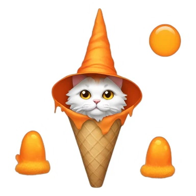White-orange fluffy cat in cone witch hat sticker