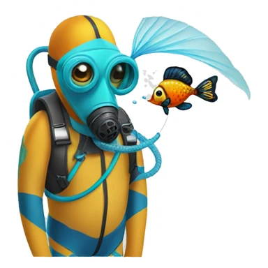 Fish wearing a snorkling mask and breathing tube while holding a butterfly net sticker