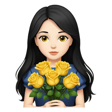 Beautiful girl with long black hair holding a bouquet of yellow roses sticker