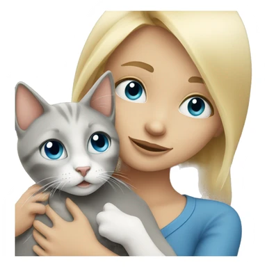 blonde girl hugs grey cat with blue eyes  sticker