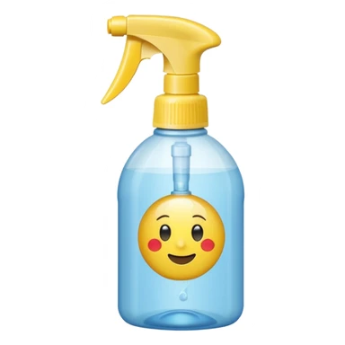 plastic spray bottle with simple trigger top and translucent body filled with clear liquid, practical shape, subtle grip texture on neck, no branding, slight reflection on plastic, no label, no cloth, no surface, soft lighting, subtle shadows, emoji scale sticker