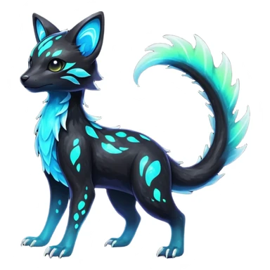 Rare realistic black nebulae shiny sparkly dark-neon glowing bioluminescent edgy badass epic pretty beautiful handsome gorgeous aesthetic colorful vibrant Vernid-Trico-species-Fakemon-creature by LiLaiRa, 4 legs, 1 tail, random markings, (full body) sticker