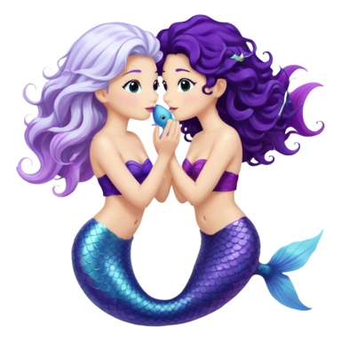 Tow mail marinades kissing one of them with white hair and white fish tale and the other one with black curly hair with purple fish tail  sticker