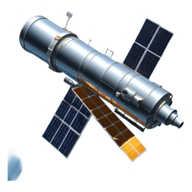 cinematic-realistic-hubble-space-telescope-emoji, an awe-inspiring, ultra-detailed depiction of the Hubble Space Telescope floating in space, its large, reflective metallic surface gleaming against the backdrop of the infinite blackness. The telescope's vast solar panels extend outwards, catching the light from distant stars, while its intricate, cylindrical body showcases advanced, precise engineering. The telescope's large, hexagonal lens is pointed towards the cosmos, surrounded by mechanical components, wires, and sensors. The detailed textures of the telescope’s metallic exterior, the shiny reflective coating, and the intricate grid-like solar panels are sharply contrasted against the void of space, with distant stars and nebulae faintly visible in the background, adding to the sense of scale and technological marvel; rendered with extreme realism and attention to detail. sticker