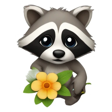 raccoon with a flower sticker