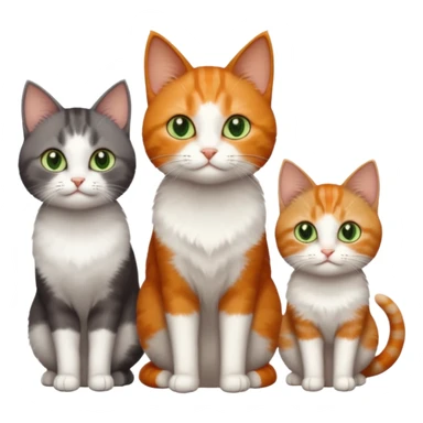 3 different coloured tiny short haired cats, including a dark grey and white cat with green eyes,and  a ginger and white with orange eyes and a brown tabby and white with hazel eyes sticker