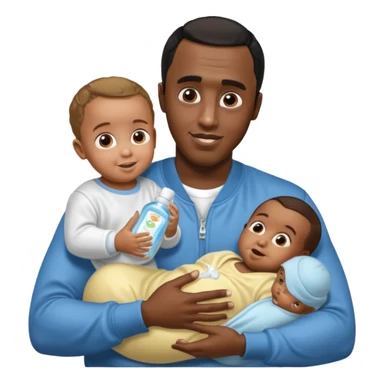 Sean “Diddy” Combs with baby oil and a very small infant and he’s pouring the baby oil on the baby and they have a scared face they’re really scared while diddy is happy sticker