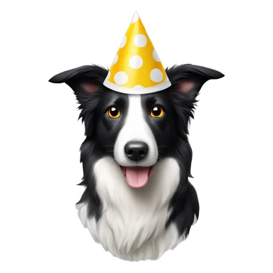 A black and white polka-dotted Border Collie wearing a party hat.   sticker