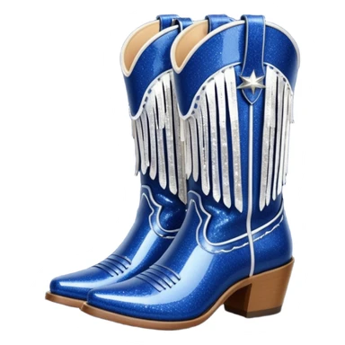 Realistic navy blue fashion cowgirl boots with sparkly shiny glitter fringe sticker