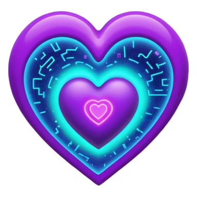 A glowing blue-to-purple neon heart with a small galaxy and green digital hacker code inside. Futuristic, gamer, magical, and powerful. 💚🌌🔥 sticker