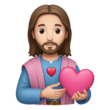 Jesus with a pink bible and a heart sticker