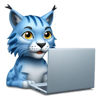 A blue lynx with a laptop sticker