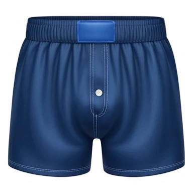 A 3D emoji of a pair of men’s boxer shorts in Apple style. The shorts are simple, mid-length, with elastic waistband, clean fabric texture, and solid color. Glossy, minimal Apple-style rendering, isolated on a white background.






 sticker