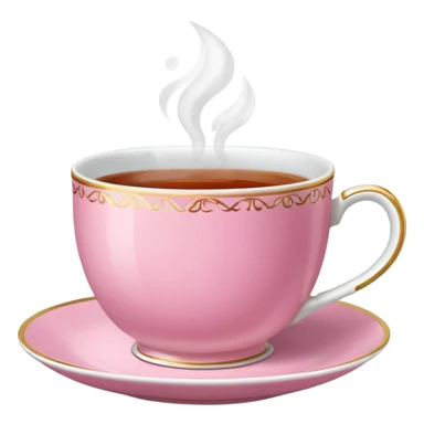 An emoji of a steaming hot cup of tea. The cup should be pink, the tea should be breakfast tea colours and the background should be transparent sticker