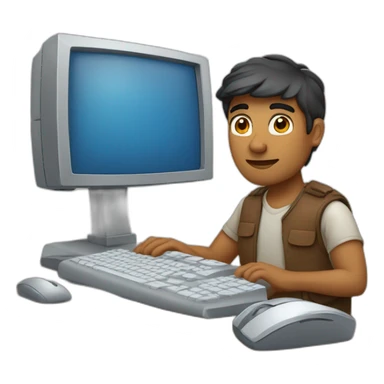 Indian white man with computer with taking lot of responsibility of work and family sticker