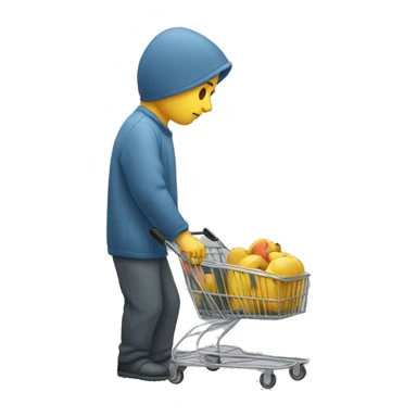 person looking sad, pushing an empty shopping cart sticker