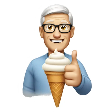 tim cook holding a ice cream cone and giving a thumbs up sticker