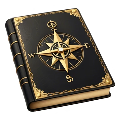 A black and gold book with an aged leather texture, embossed with an alchemical symbol, a compass, silhouette hand, exuding wisdom, mastery, and the relentless pursuit of greatness. - book on mastery  sticker
