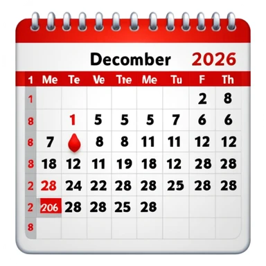 create a calendar for december 2026 , monday comes first day of the week and highlight with red 15-28 december sticker