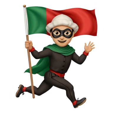 pulcinella con la maschera nera con bandiera italiana che corre sticker
