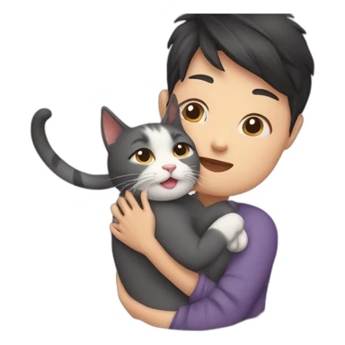 cat cuddles asain human sticker