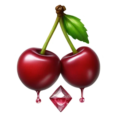 A pair of cherries with diamond gloss dripping halfway across the cherries sticker
