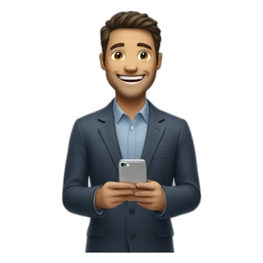 man holding phone with enormous smile sticker