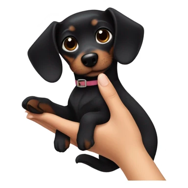 Black Dachshund in hands of a girl with black hair  sticker