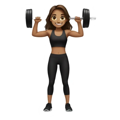 Gym girl lifting weights,brown hair brown-gen eyes, smiling wearing black gym leggings sticker