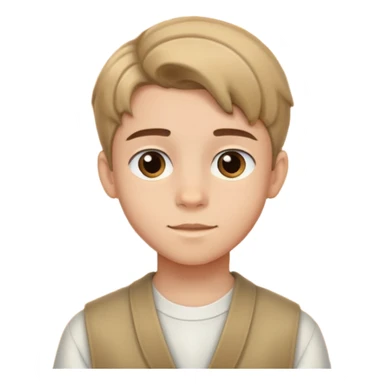 14-year-old boy with light skin, brown curtain hairstyle parted in the middle, warm friendly expression sticker