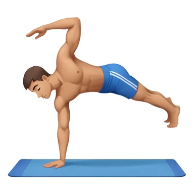 buff man blue shorts doing plank exercise on yoga mat sticker
