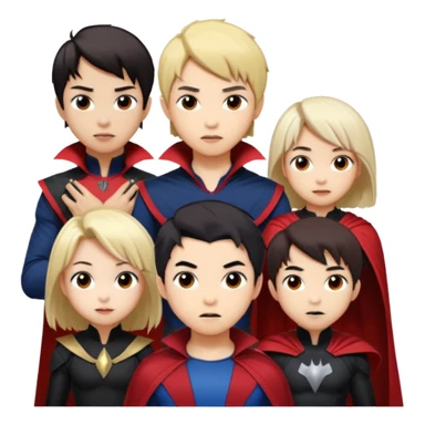 Solo poly platonic relationship, one is south African girl, one is Asian boy, one is biracial features Asian tomboy girl with anime short hair with long hair, vampire and marvel cosplay elements inspired. Could we can less human skin seems so it does not seem racist or something, use marvel colours  sticker