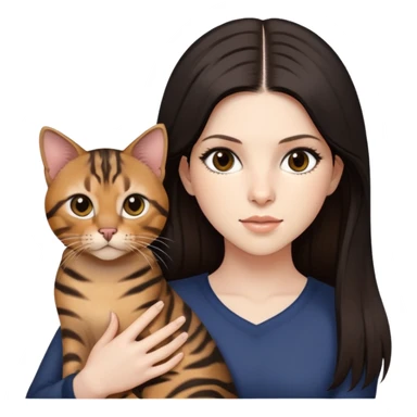 anna kendrick with black strait hair and brown eyes with bengal cat on her hand sticker