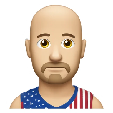 Bald white guy with goatee who looks sad wearing a American flag shirt sticker