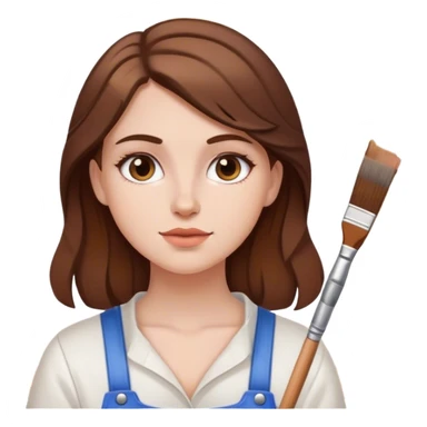 ios 18 style emoji of white girl with brown hair as a painter sticker