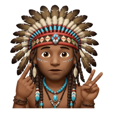 Black American man dark brown with dreads with a American Indian headdress with one finger pointing at his mouth with a yea he lying face sticker