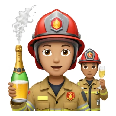 A firefighter extinguishing a party sticker