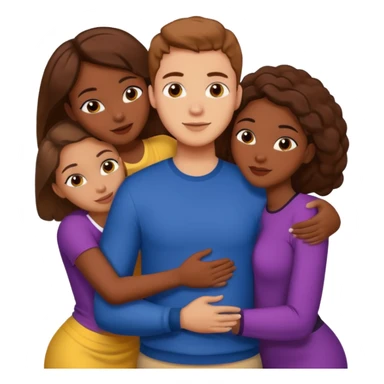 One American Italian young man with brown hair surrounded by three african women with large butts hugging him and each other while massginghis shaft sticker
