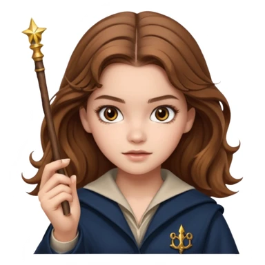 Barbara Palvin as Hermione Granger with brown eyes and doing magic sticker