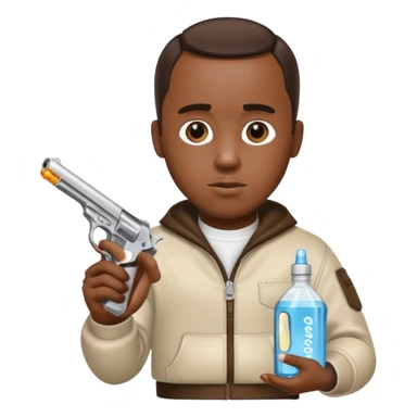 diddy shooting a gun in his right hand and baby oil in his left sticker