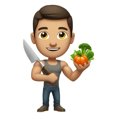 attractive muscular brunette young man using a chopping vegetables sticker