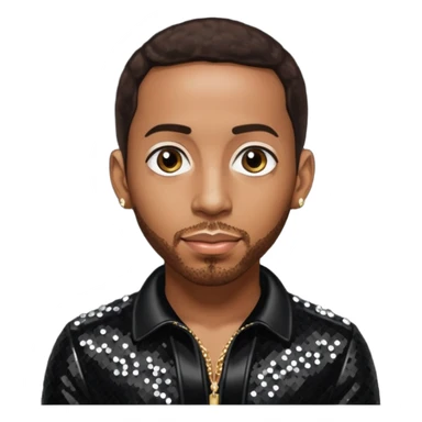 Ludacris with dark brown hair, black sequin outfit sticker