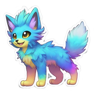 Anthro Fluffy Cool Cute Magical Elemental Shiny Colorful Neon Vibrant Colors Sparkle Kemono-style Chibi Fantasy-Animal-Fakémon-Pokémon-Hybrid Fur Sona Aesthetic Full Body Sticker sticker