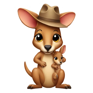 Kangaroo with baby in pouch with hat sticker
