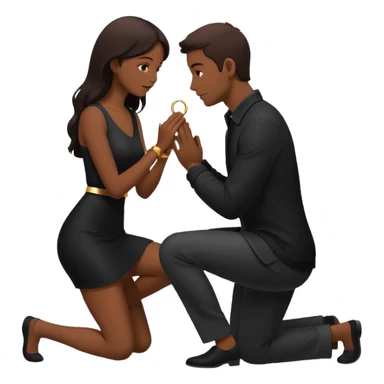 Silhouette of a man kneeling on one knee and offering a ring to a woman receiving it sticker