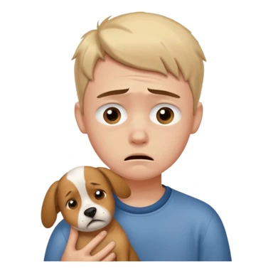 a very upset boy who lost her dog sticker